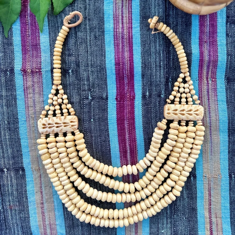 Vintage African Carved Bone Necklace - Picture 5 of 10